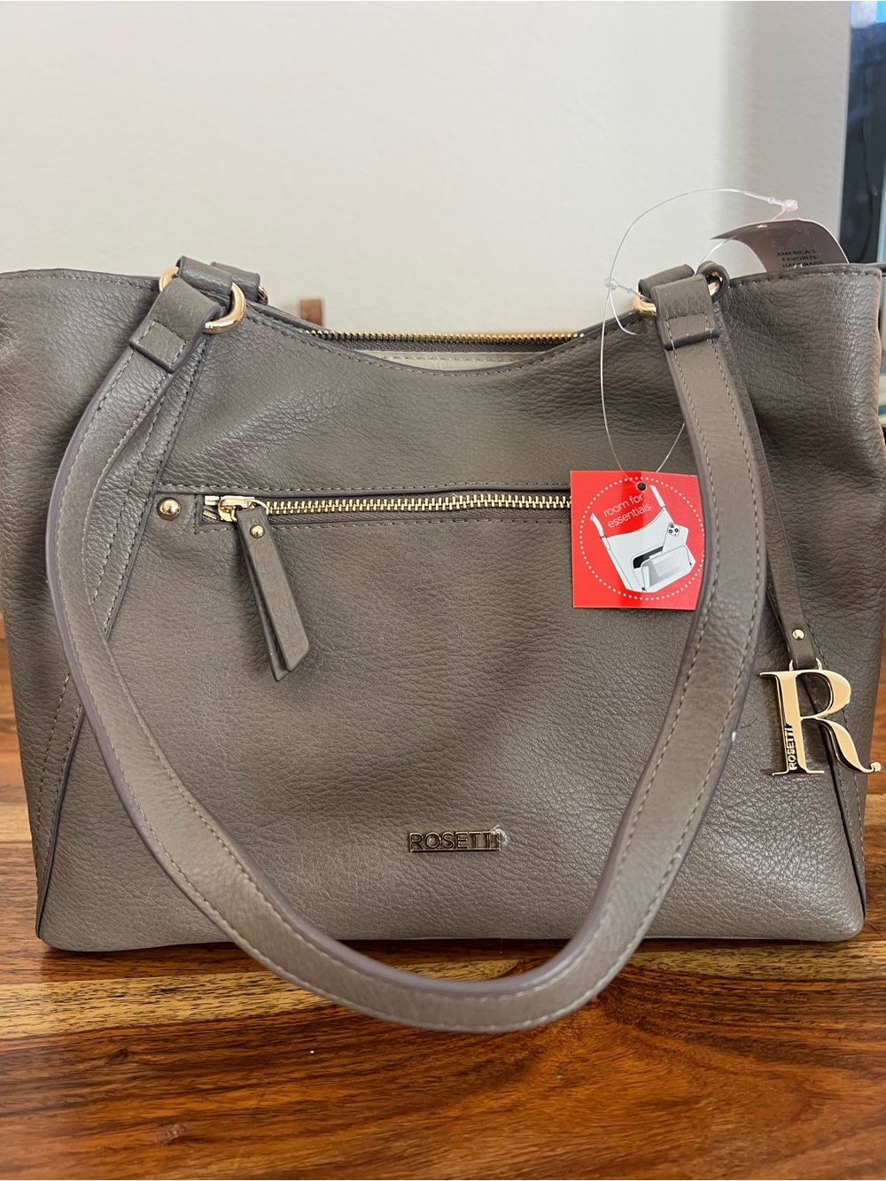 Rosetti Brown Shoulder Tote with Gold Hardware